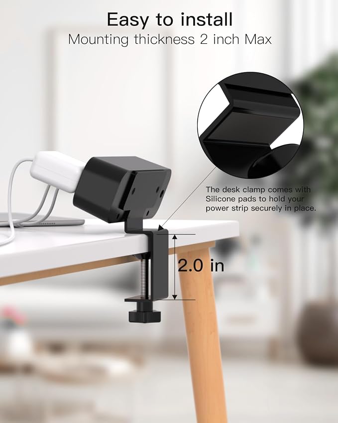 Desk Clamp Power Strip 10ft Flat Plug Extension Cord - Image 4