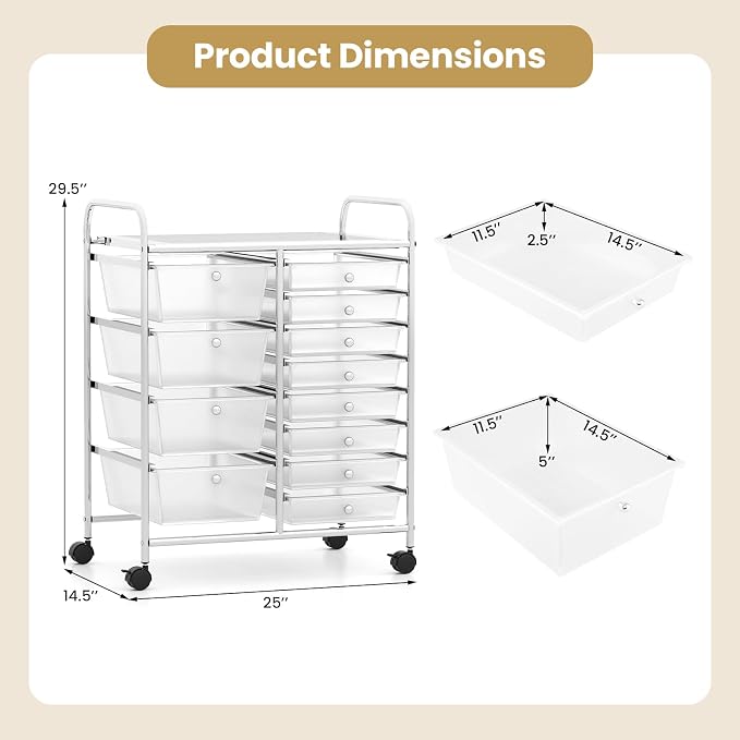 LDAILY 12 Drawer Rolling Storage Cart, Rolling Cart - Image 3