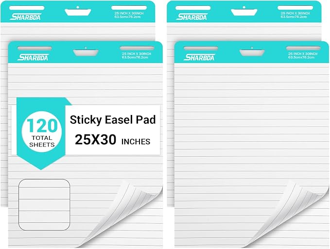 SHARBDA Lined Sticky Easel Pad, 25 * 30 inch, Self-Stick Flip Chart Paper by SHARBDA
