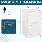 MIIIKO White 2 Drawer File Cabinet, Vertical Filing Cabinet - Image 3