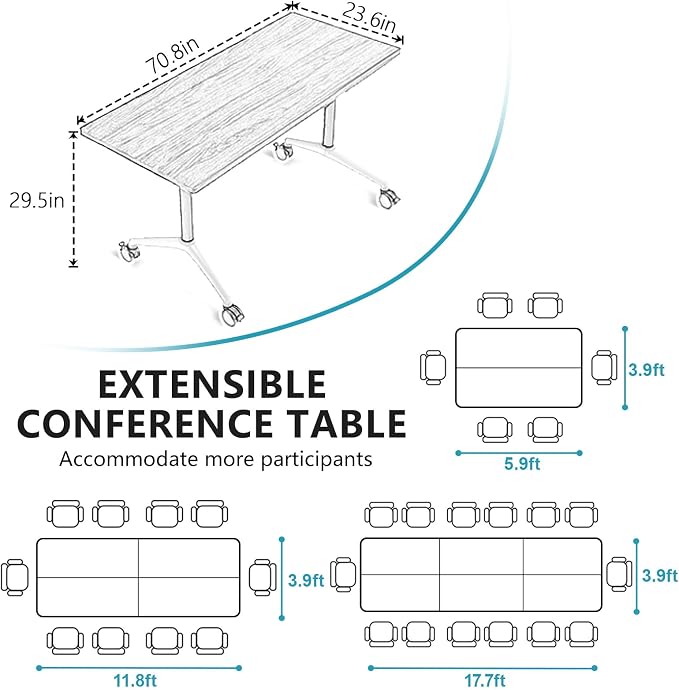 Goakwwuz Conference Room Table, Folding Conference Tables, Thicken Grey Tabletop - Image 2