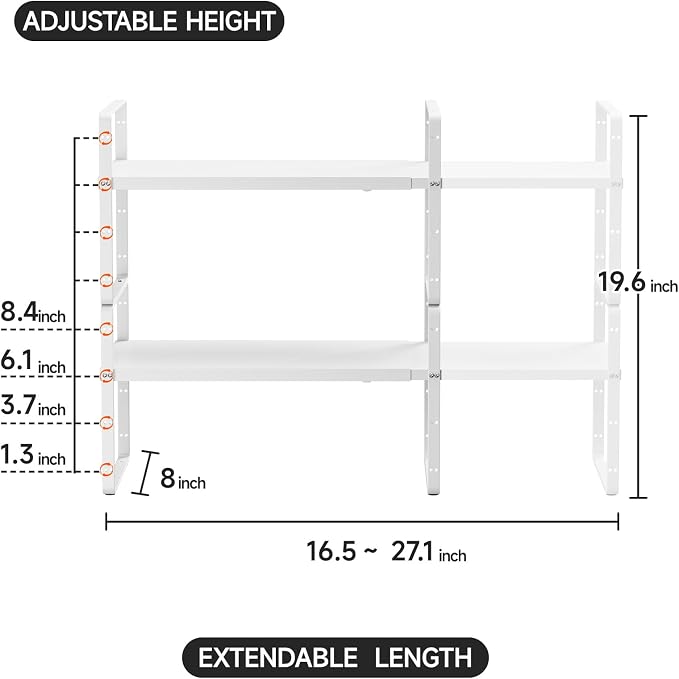 jkxoo 2Pack 16.5-27’’L Expandable Cabinet Shelf Organizers, Stackable Metal - Image 2