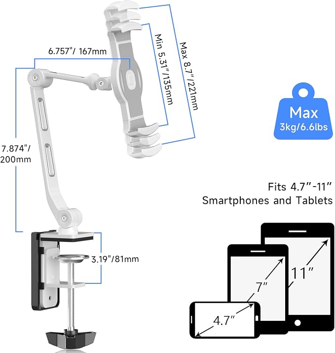 suptek Aluminum Tablet Desk Mount Stand 360° Flexible Cell Phone Holder - Image 6