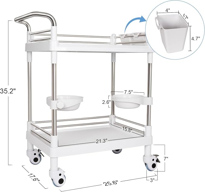 Mobile Utility Cart with Wheels Professional Medical Trolley Cart 220 Lbs Load - Image 2