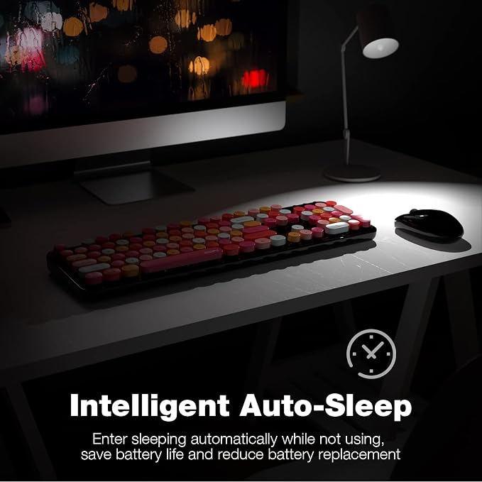 MOFII Wireless Keyboard and Mouse Combo, 2.4GHz Retro Full Size Typewriter - Image 4