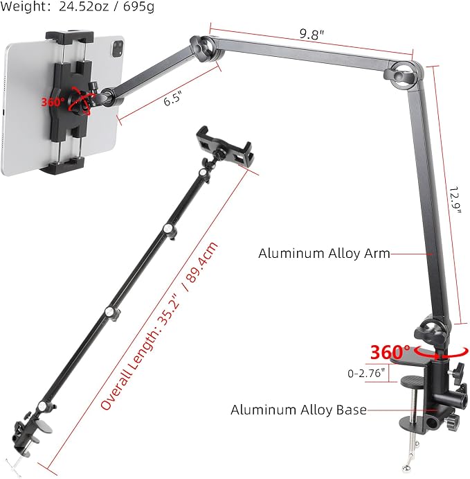 ZUZUXI Tablet Stand Holder for Desk and Bed, Adjustable Aluminum Foldable Arm - Image 4