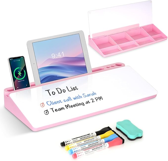 Desktop Glass Whiteboard with Storage, Desk Organizers and Accessories with by WALGLASS