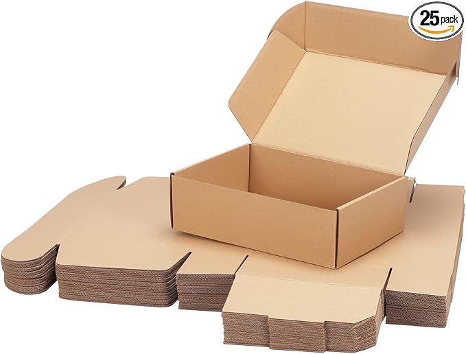 PHAREGE 10x7x3 inch Shipping Boxes Bulk 25 Pack Brown, Tab Lock Tuck Top Mailer by PHAREGE