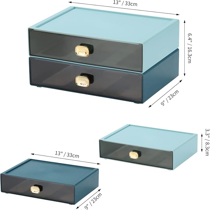 OSteed Spacious Desktop Storage Box, 2 Large Storage Drawers, Stackable Office - Image 3