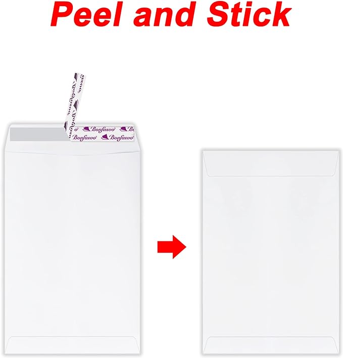 Bonfasvo 300 Pack 9x12 White Catalog Envelopes Peel & Seal Security Mailing - Image 3
