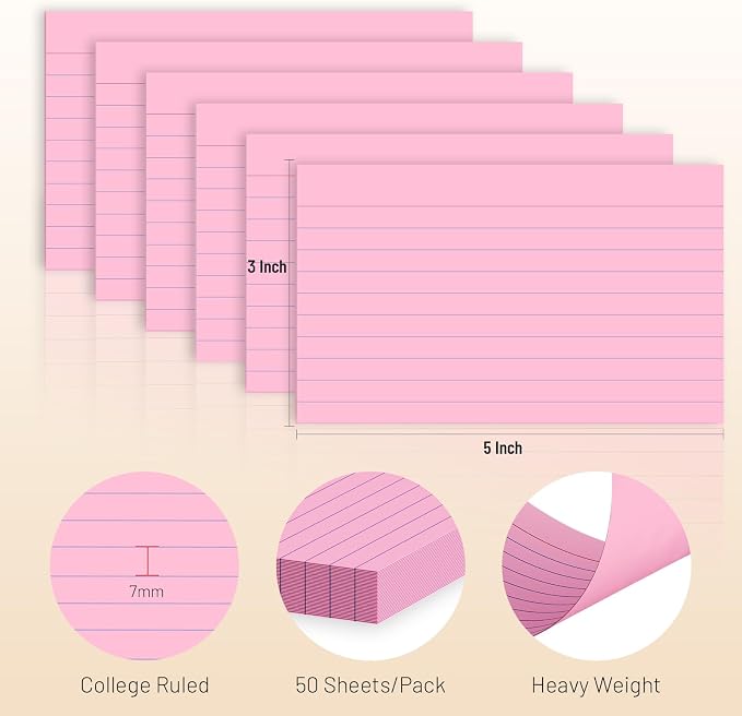 300 Count Index Cards 3 x 5 Inch Ruled Pink Index Cards, Flash Cards College - Image 2
