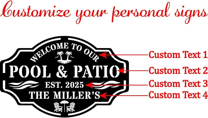 Personalized Name Metal Pool Sign, Patio Signs - Image 5