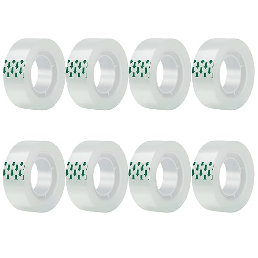 JACMD 8 Rolls Clear Tape, Transparent Tape Refills, Gift Wrap Tape 3/4 * 1000 by JACMD