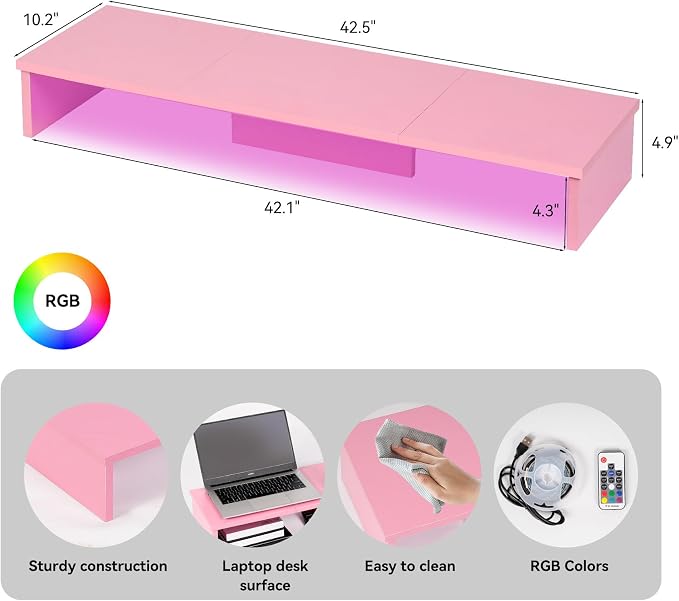 TV Riser Stand with LED Lights, 42.5" Super Large Monitor Stand Riser, Tabletop - Image 2