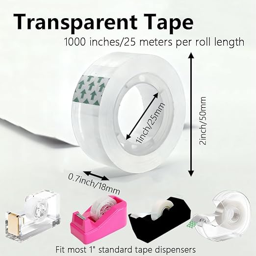 Zizlurnar 12 Rolls Transparent Tape Refills Rolls, 1 in Core，3/4 x 1000 in，Gift - Image 2