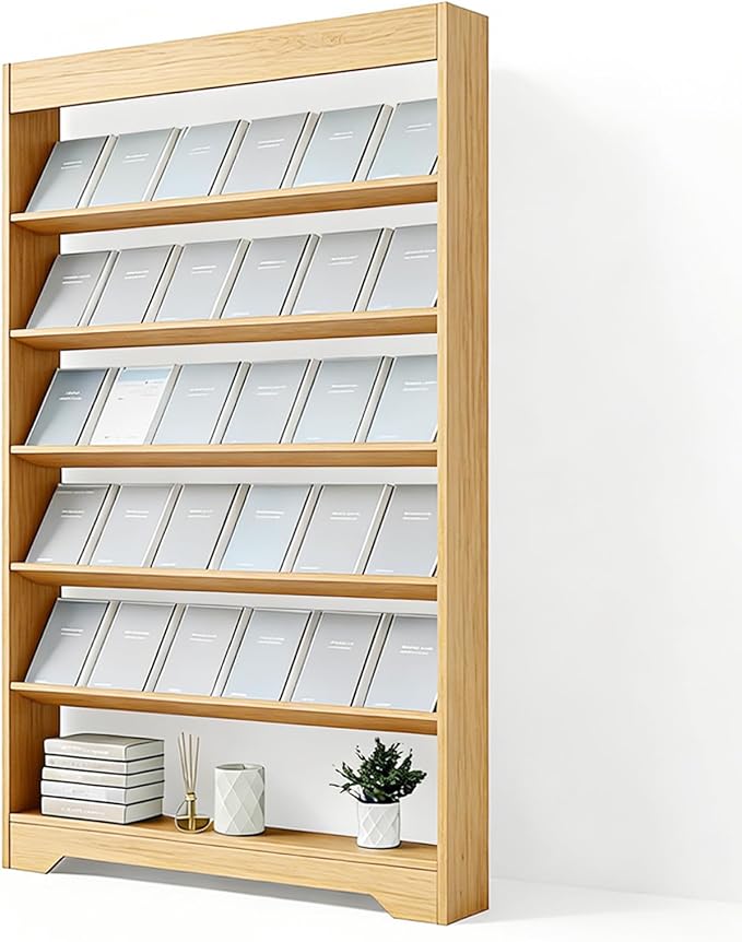 LHIUGE 6-Layer Brochure Display Rack, Freestanding Wooden Magazine Rack by LHIUGE