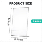 Wenqik 4 Packs 8. 5" x 14" Sign Holders Vertical l Shape Frame Acrylic Document - Image 2