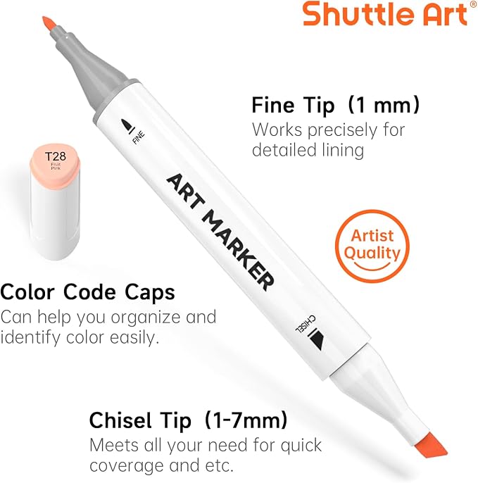Shuttle Art 36 Colors Skin Tone&Hair Art Markers, Dual Tip Alcohol Based Marker - Image 3