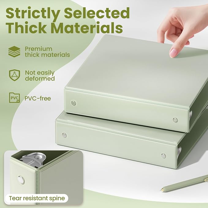 SUNEE 3 Ring Binder 1.5 Inch 1 Pack, Sage Green - Image 4