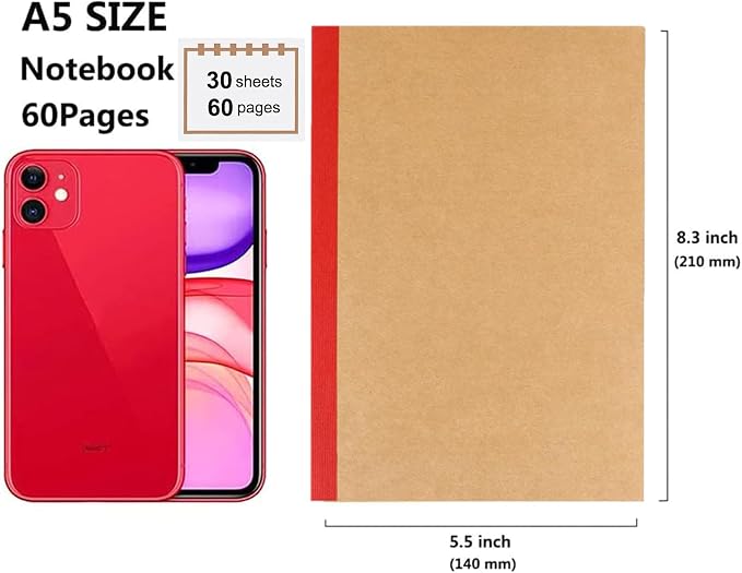 Zegrox 12 Pack A5 Kraft Notebooks, 60 Blank Pages Travel Journal Bulk, Soft - Image 5