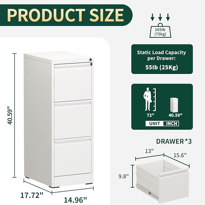 Yukimo 3 Drawer File Cabinet - Image 3