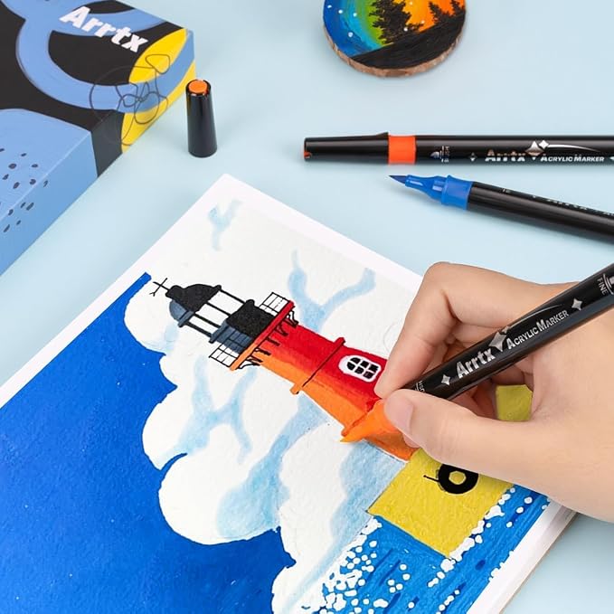 Arrtx Acrylic Pens Paint Markers 32 Colors, Dual Tip Acrylic Paint Markers - Image 3