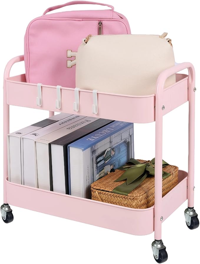 Ufriandz Pink 2 Tier Rolling Cart Metal - Image 7