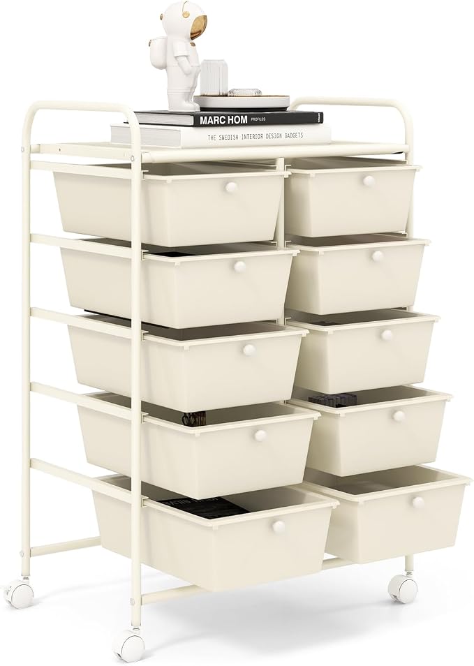 GOFLAME 10-Drawer Rolling Storage Cart, Art Craft Storage Organizer on Wheels by GOFLAME