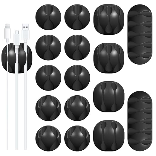 16Pack Black Desk Cable Management, Adjustable Cord Organizer Cable Clips by Unknown