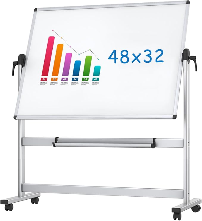 VIZ-PRO Double-Sided Magnetic Mobile Whiteboard, 48 x 32 Inches, Aluminium by VIZ-PRO