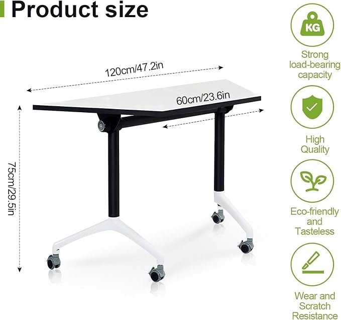 Foldable Conference Room Tables, Flip Top Mobile Training Table, Modern Meeting - Image 2