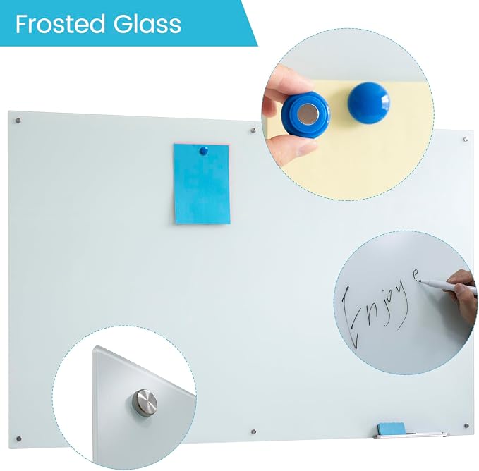 Magnetic Glass Dry Erase WhiteBoard 72"x48", Frosted Surface Glass White Board - Image 2