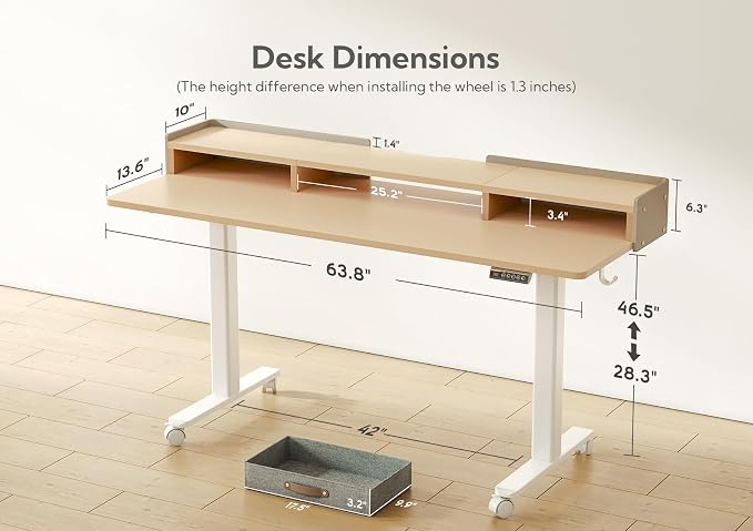 Claiks Standing Desk with Drawers, Adjustable Stand Up Electric Standing Desk - Image 3