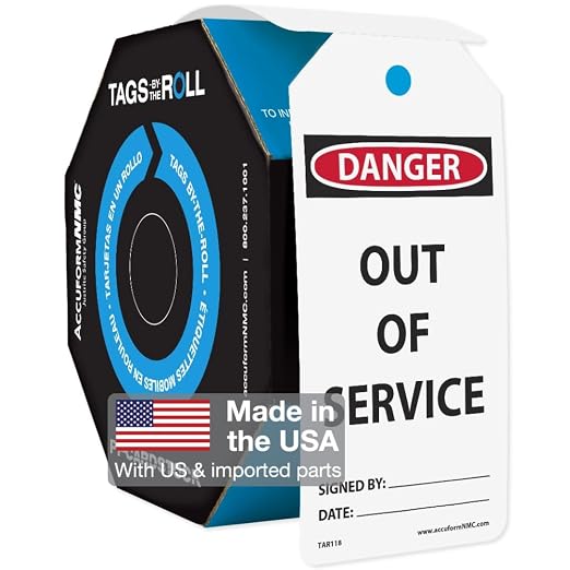AccuformNMC 100 Safety Tags by-The-Roll, Danger Out of Service, US Made OSHA by Accuform