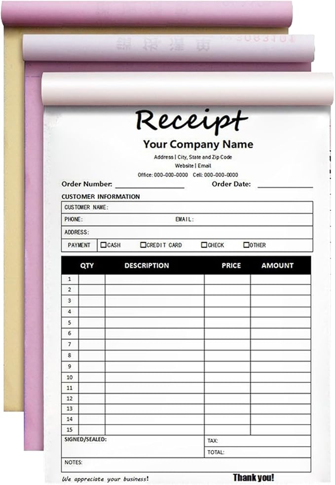 Custom Invoice Book in 3-Part /2-Part Receipt Book by Wasetell