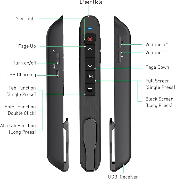Presentation Clicker Green Laser Pointer, Rechargeable PowerPoint Clicker - Image 8