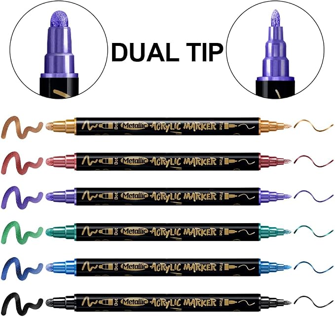 TRANSON 12Colors Metallic Paint Markers Bold and Fine Dual-tip - Image 4