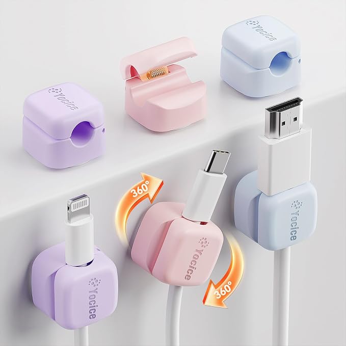 Yocice 6Pack Rotatable Cord Organizer, Spring Cable Clips Desk Cable Management by Yocice