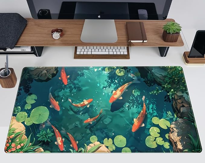Koi Fish Desk Mat Gaming Koi Pond Desk Pad Large Cute Mouse Pad - Image 2