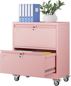 METAN Upgrade 2 Drawers Lateral File Cabinet on Wheels, Steel Office Filing by METAN