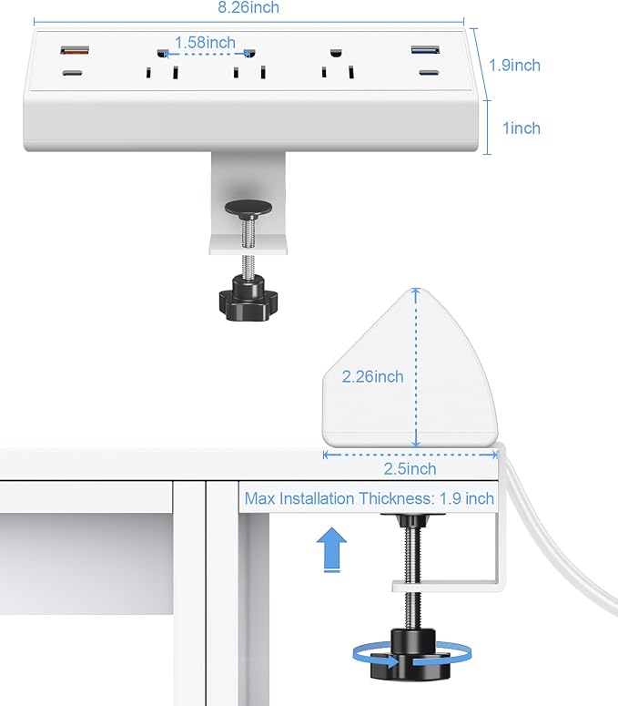 Desk Clamp Power Strip, 40W Fast Charging Station, Desktop Mount Surge Protector - Image 7