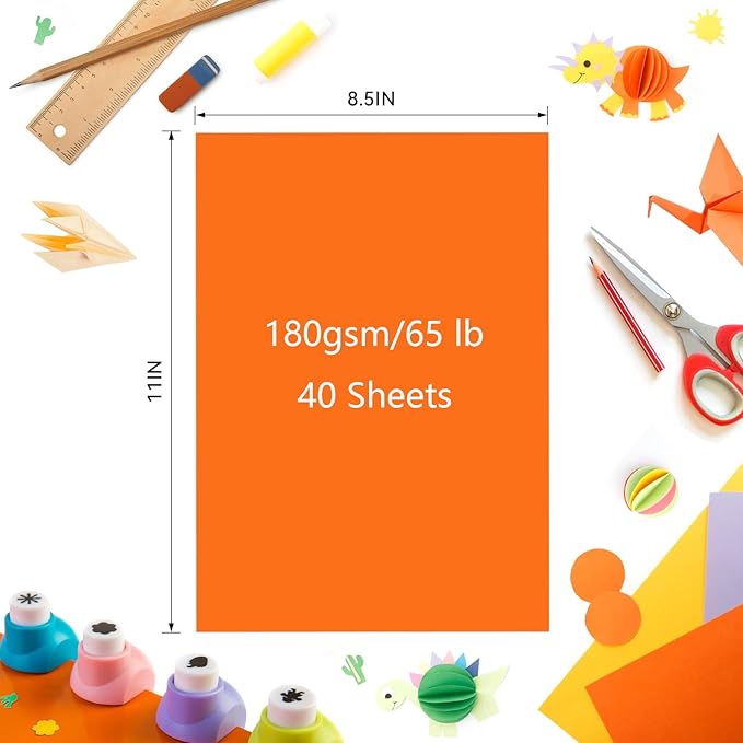 40 Sheets Red Card Stock, 180gsm/65lb Cardstock Paper 8.5" x 11", Bulk Craft - Image 4