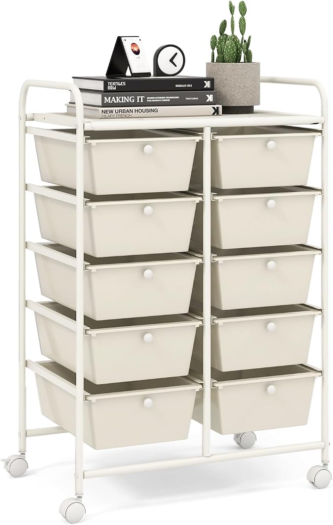 LDAILY 10 Drawer Rolling Cart, Storage Cart Organizer on Wheels, Drawer Cart by LDAILY