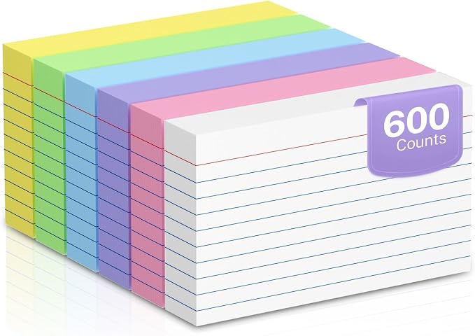 600 Count Colored Index Cards 3 x 5 Inch Ruled Index Cards, Flash Cards College by Nichela