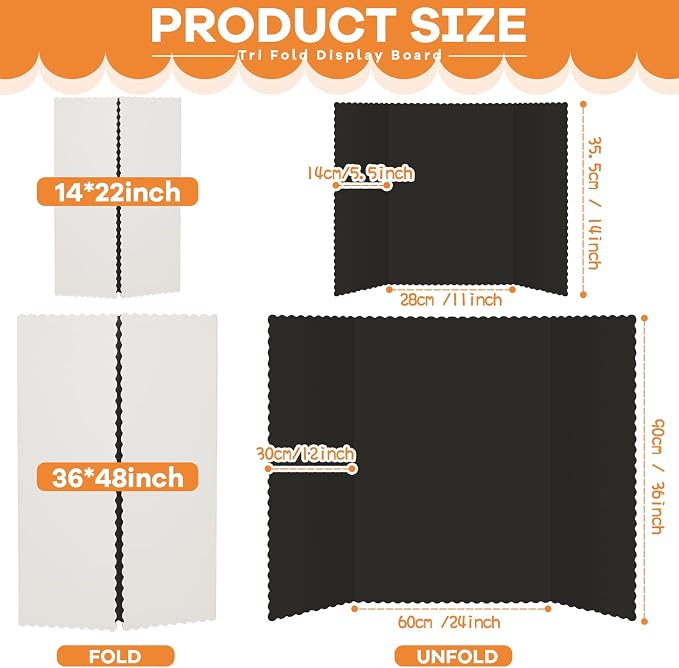 Henoyso 8 Pcs 14 x 22 Inch Black Trifold Poster Board Large Tri Fold - Image 2
