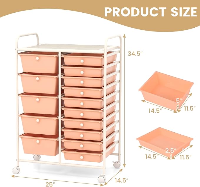 LDAILY 15 Drawer Rolling Storage Cart, Rolling Cart - Image 3