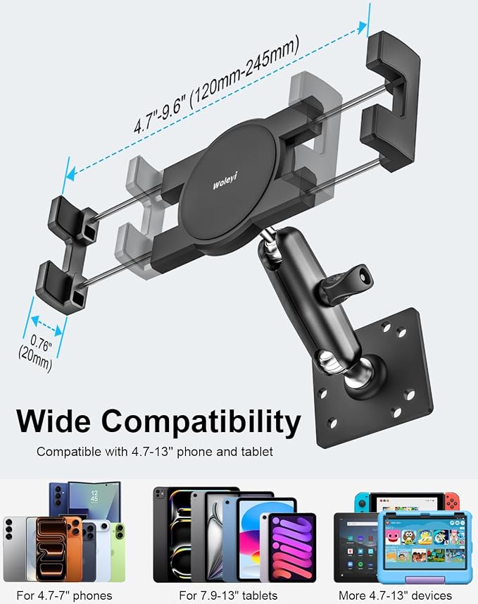 Small Tablet Wall Mount iPad Holder, Metal 360° Adjustable Stand, Alloy Base - Image 6