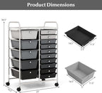 COSTWAY 15 Drawers Storage Cart, Mobile Tools Scrapbook Paper Organizer Cart - Image 3