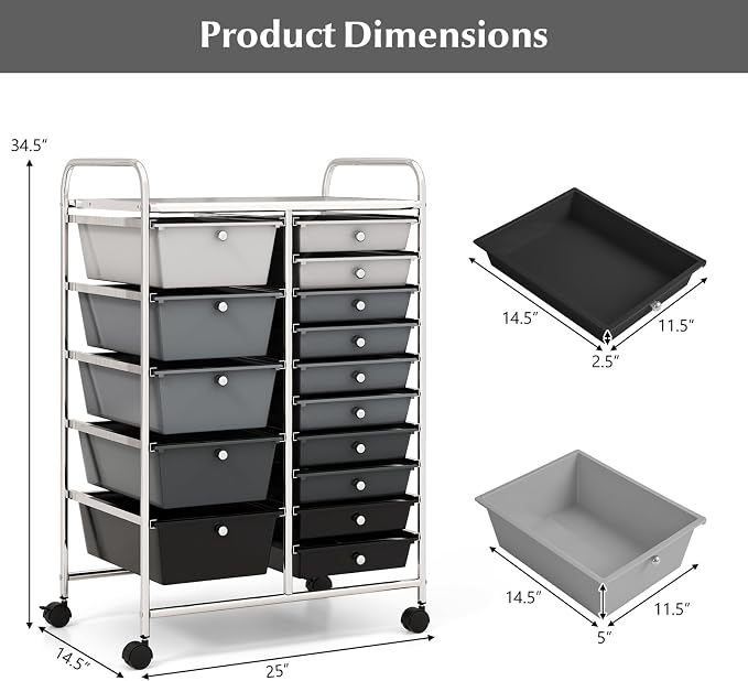 DORTALA 15-Drawer Rolling Storage Cart - Image 3