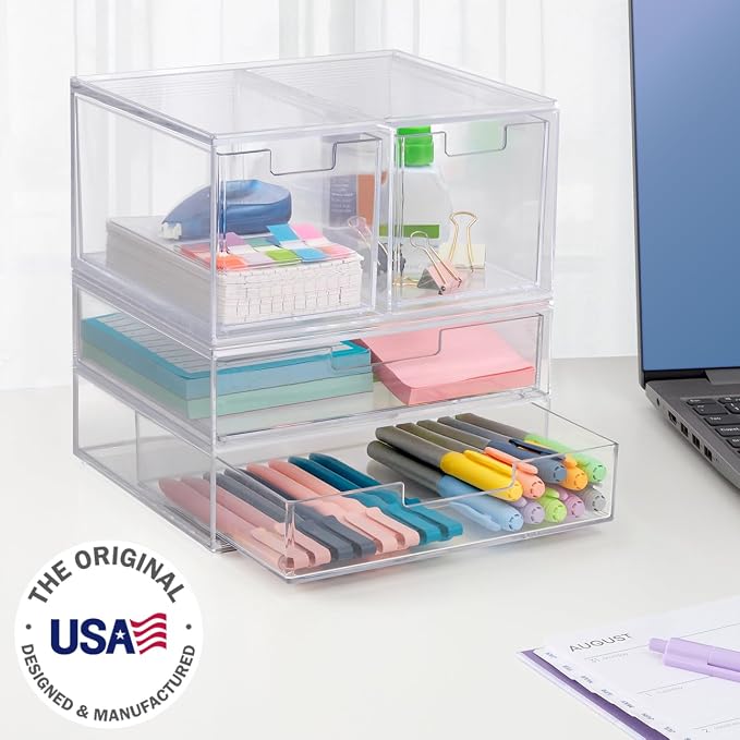 STORi Chloe Space-Saving Clear Drawer Organizer Sort Office, Beauty Supplies - Image 4
